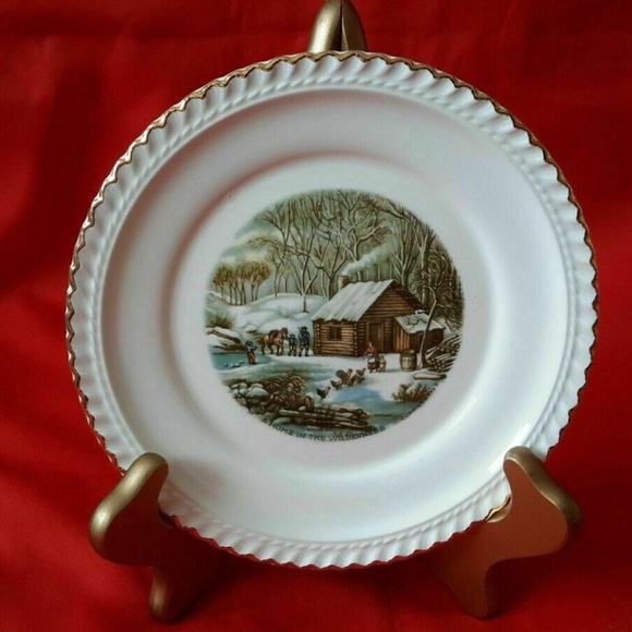 Vintage Harkerware Since 1840 Currier & Ives Decorative Plate Set of 2 - Picture 1 of 5